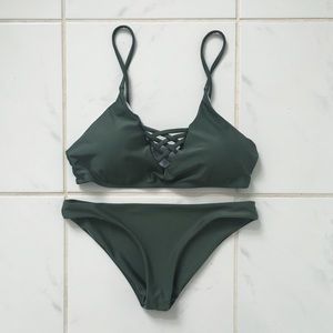 Army Green Lace Up Bikini